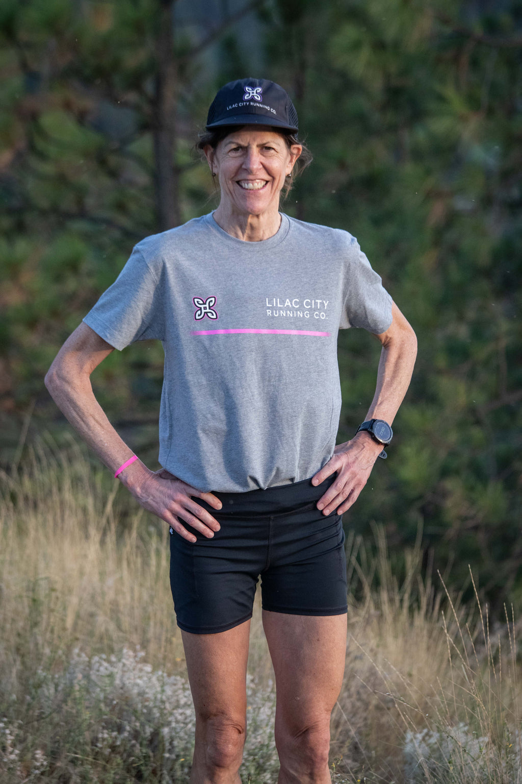 Lilac City Center Tee - Gray and Orchid Pink